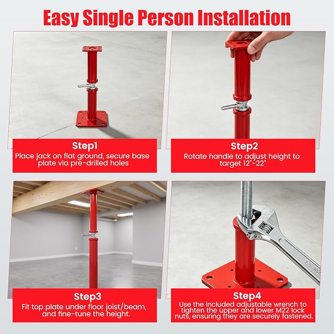 Adjustable House Floor Jacks 12-22 Inch, 10000 LBS Screw Jack Post, - Image 6