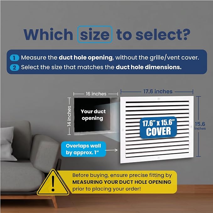 16x14 Aluminum Wall Ceiling Air Return Vent Cover HVAC Rustproof Grille - Image 2