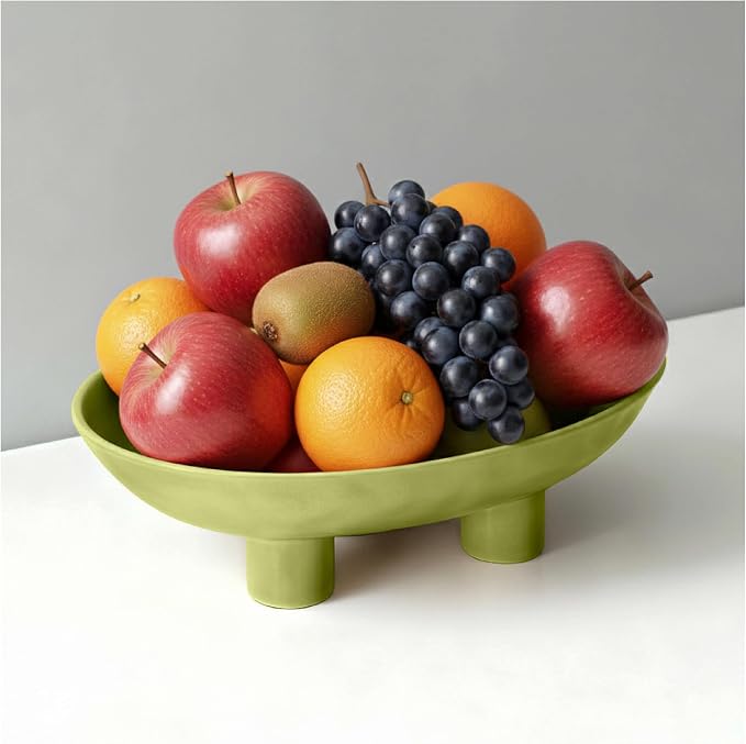 Three-Leg Ceramic Fruit Bowl, 12 Inch Oval Serving Dish by Unknown