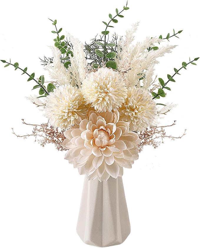 CEWOR Fake Flowers in Ceramic Vase, Artificial Flowers by CEWOR