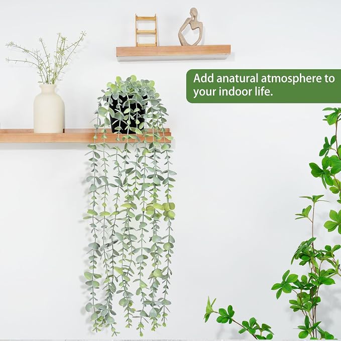 2Pcs Fake Hanging Plants with Pot Eucalyptus Leaves Fake Vines | UV Resistant - Image 6
