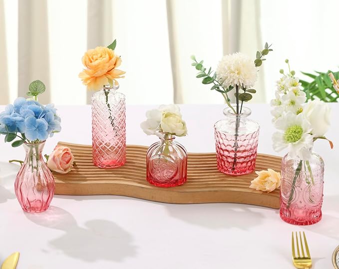 5pcs Pink Glass Bud Vase Set, Small Flower Vases - Image 7