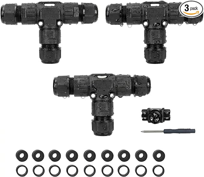 IP68 Waterproof Cable Connector 3-Pin 3 Way Junction Box | Outdoor Electrical by GXILEE