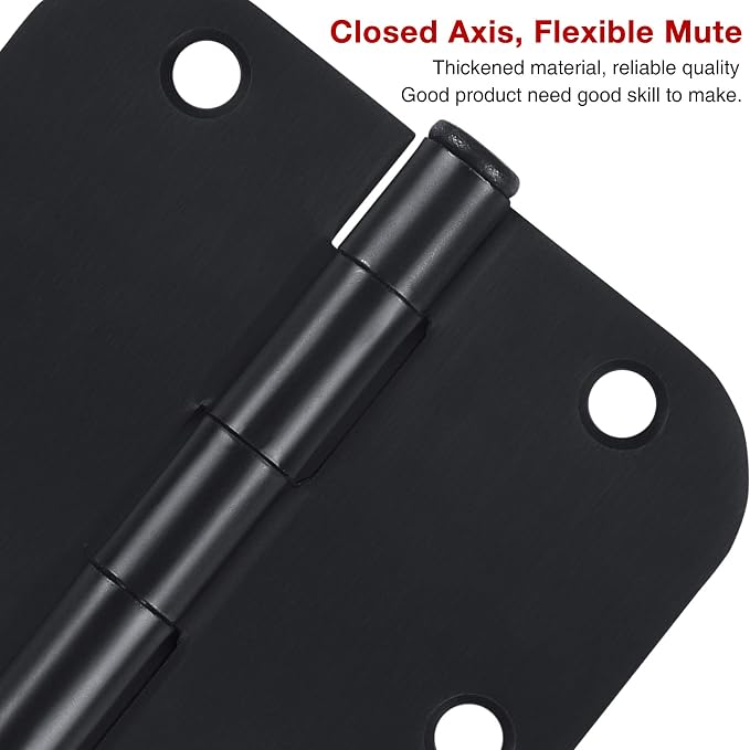 TDCHINGES Rounded Door Hinges Matte Black 3.5 x 3 1/2" Inch Heavy 3 Pack | - Image 5