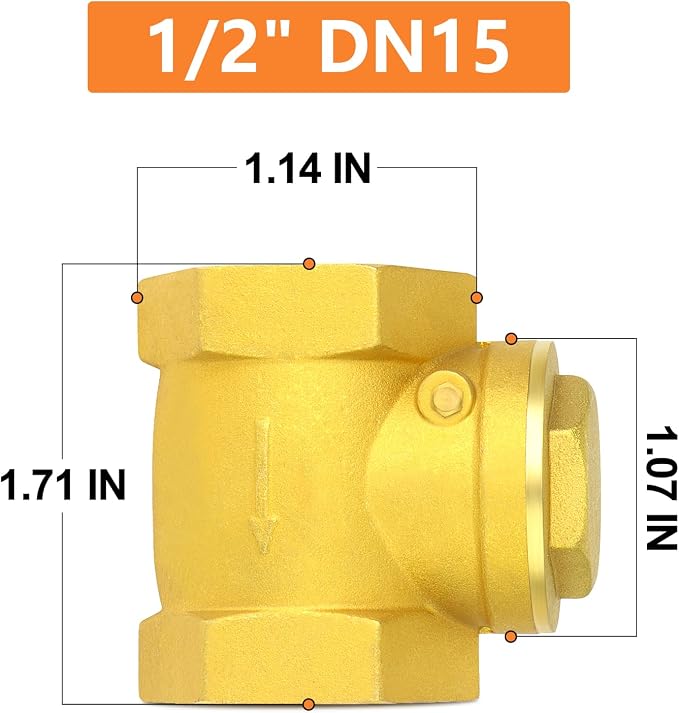 GASHER 1PCS Brass Swing Check Valve 1/2" Female Thread, Backflow Prevention - Image 2