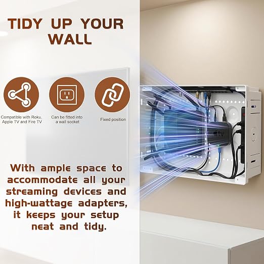 9" in Wall TV Media Box for Device & Cable Management Hidden Outlet Box - Image 5