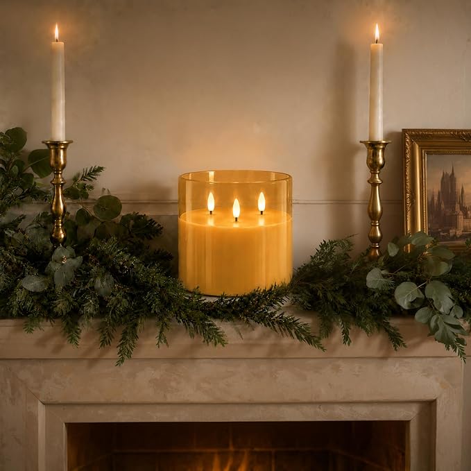 Homemory Amber Large Glass Flameless LED Candle, 3 Wicks, Remote Timer | 6"x6" - Image 9