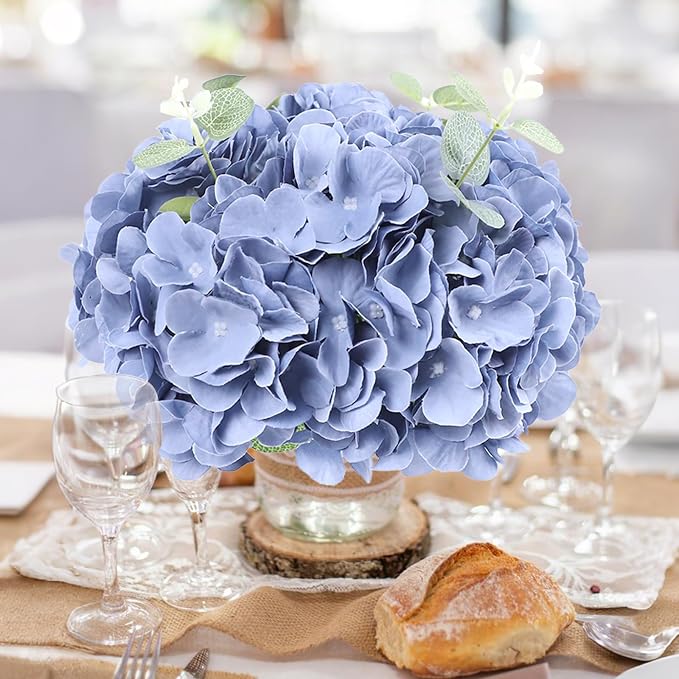 AVIVIHO 65pcs Fake Flowers Dusty Blue Hydrangea Artificial Flowers Bulk Silk - Image 2