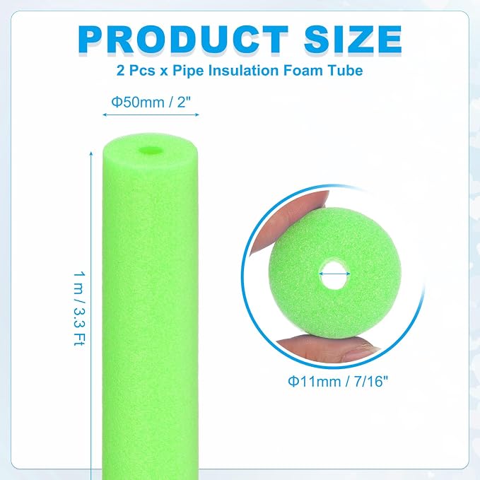 PATIKIL Pipe Insulation Foam Tube Foam Pipe Tubing Covers Green 2Pcs | 7/16" ID - Image 2