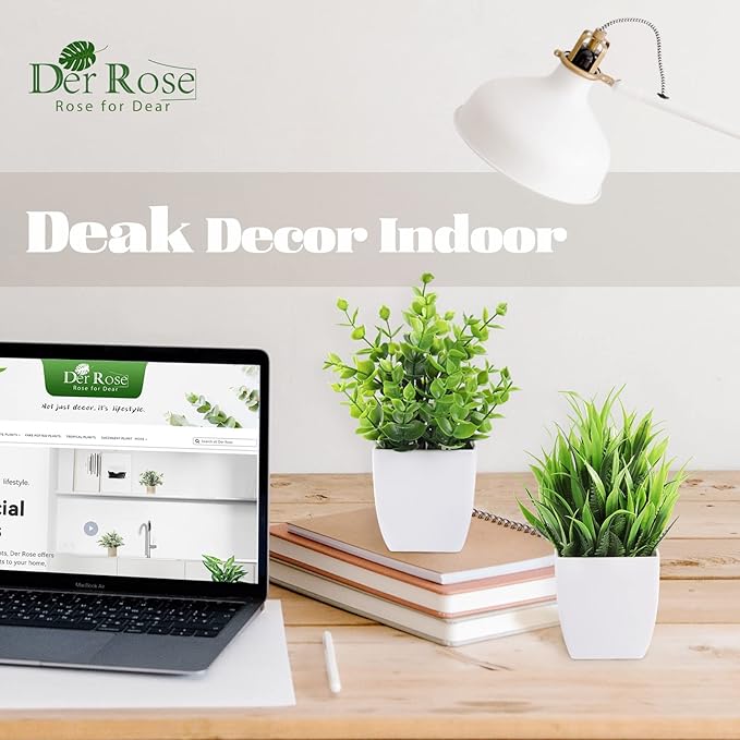 Der Rose 2 Pack Fake Plants Green Small Faux Plants - Image 5