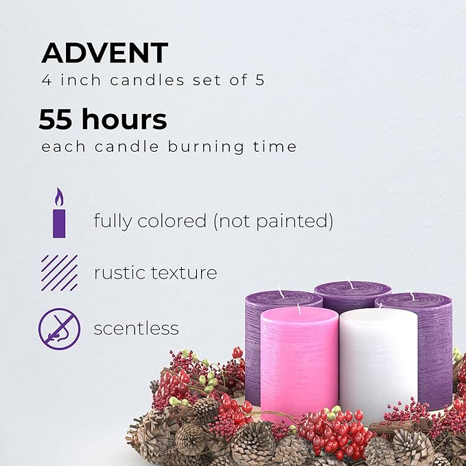 3x4 Inch Advent Pillar Candles Set of 5 - Image 2