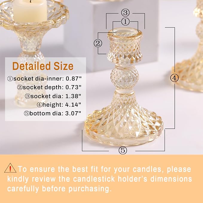 Gold Candle Holder Set of 12, Glass Taper Candle Holders Bulk | Gold - Image 2