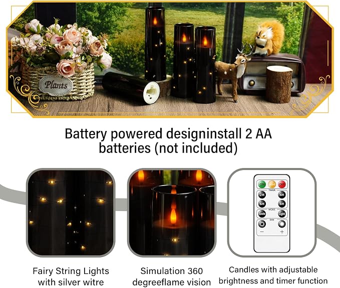 Eebuss Flameless Candles with Embedded Star String, Battery Operated LED Pillar - Image 4