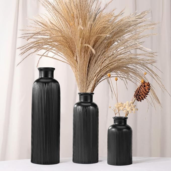Small Black Ceramic Vase Set of 3, Boho Modern Black Flower Vase Room Decor - Image 3