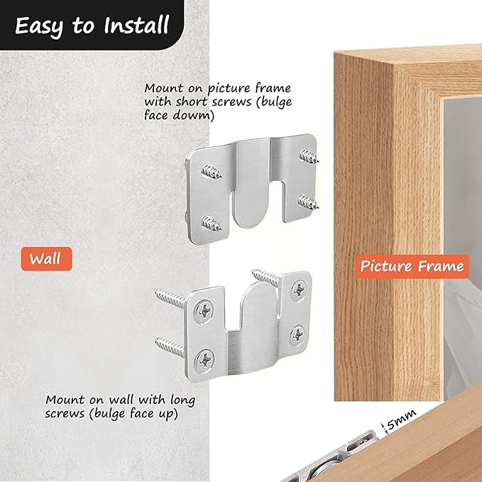 Flush Mount Bracket, Interlocking Photo Frame Hook 56 x 36mm Heavy Duty Picture - Image 3