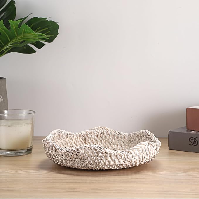 Hipiwe Small Woven Rattan Basket Tray 7.3" Decorative Key Bowl - Image 7