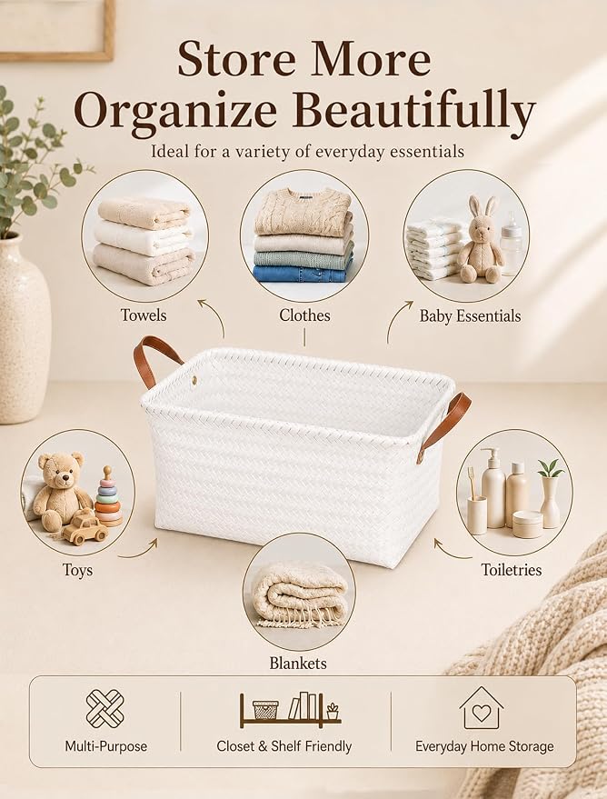 Wicker Storage Baskets, 4 Pack Woven Baskets - Image 4