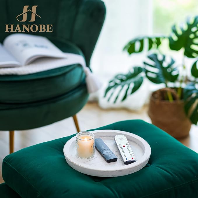 Hanobe Wooden Tray for Coffee Table: Candle Holder Plate Round Decorative - Image 7
