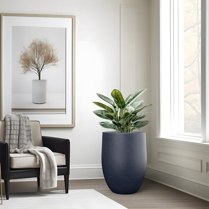 Kante Charcoal Concrete Planter 21.7" Tall All-Weather Round Large Pot - Image 5
