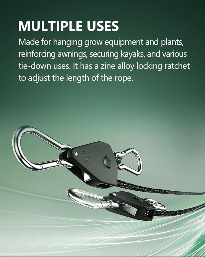 2-Pack 1/8” Rope Hanger, Heavy Duty Ratchet Tie Down Strap | Adjustable Tie-Down - Image 2