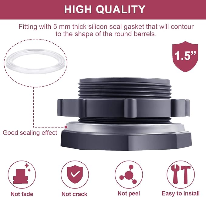 Outus 2 Pieces 1.5 Inch PVC Bulkhead Fitting, Rain Barrel Tank Adapter | - Image 2