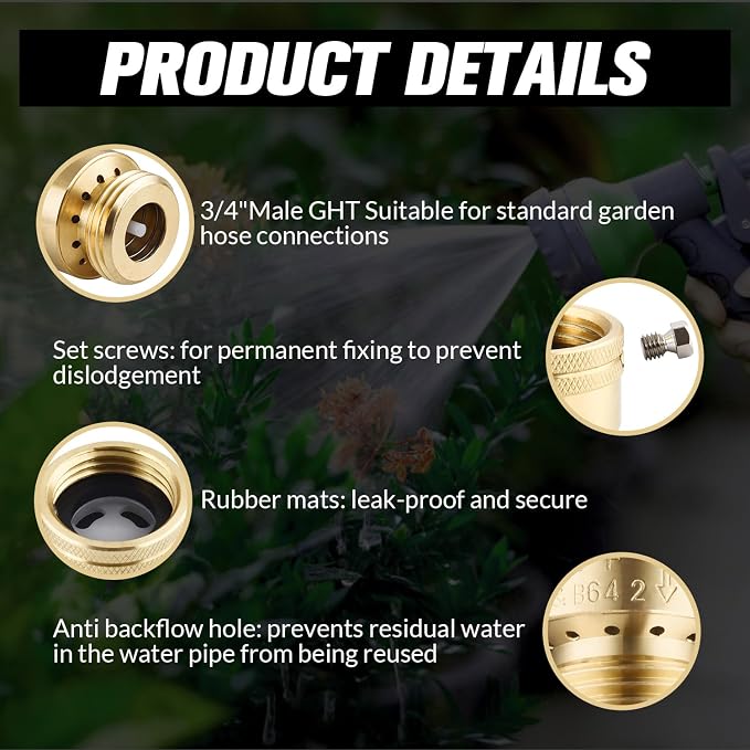 2 PCS Brass Vacuum Breaker Set 3/4 Inch GHT Solid Brass Anti-Siphon Bib Valve - Image 4