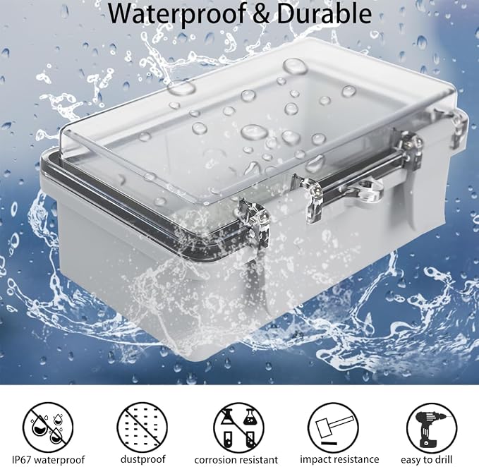 Junction Box, Hinged Grey Clear Cover IP67 Waterproof ABS Project Box - Image 2