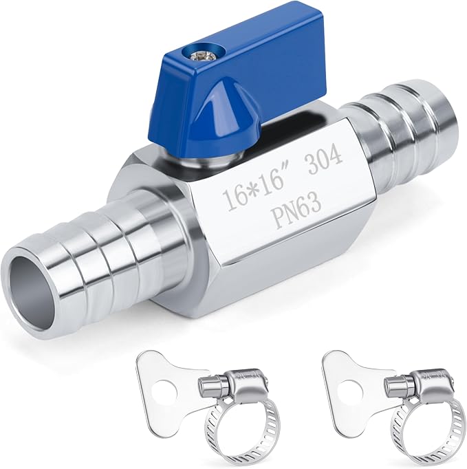 5/8" Double Barbed Ball Valve, Stainless Steel, by SYWUWV