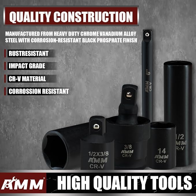 AMM 3/8" Drive Impact Socket Set, 48-Piece Standard SAE and Metric Size - Image 3