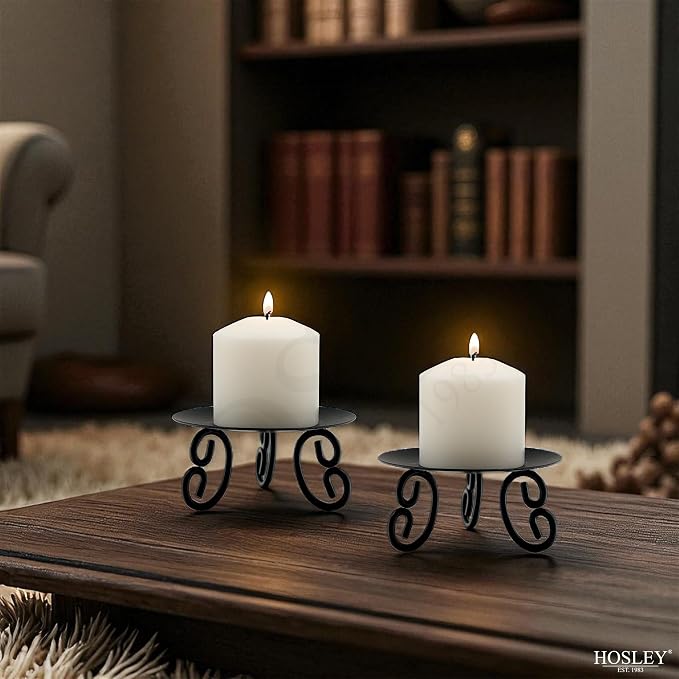 Hosley Set of 2 Black Iron Pillar Candle Holders - Image 6