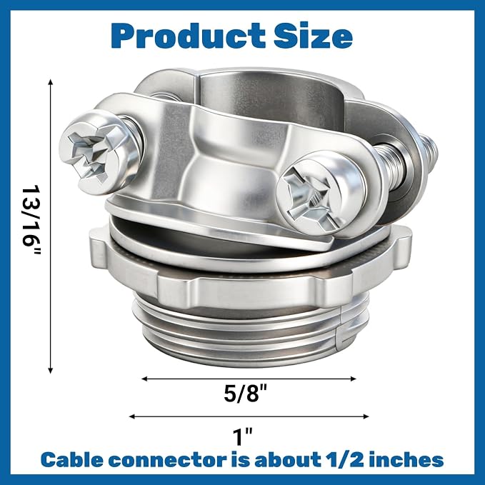 Tlence 50 Pack 1/2 Inch Clamp Type Cable Connectors, Zinc Alloy and Steel - Image 2