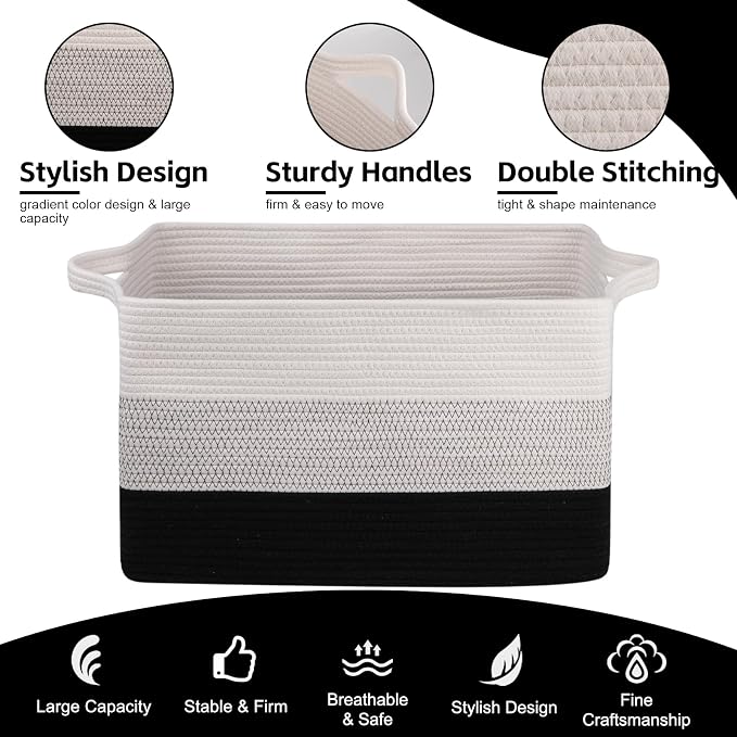 OIAHOMY Extra Large Blanket Basket, 95L Cotton Rope Woven Laundry Basket - Image 6