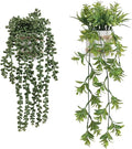 2 Pack Fake Hanging Plants, Faux Eucalyptus Vine Fern and String of Pearls | by Fuxdre