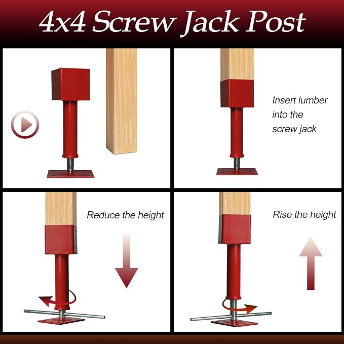 4x4 Screw Jacks, Adjustable Jack Post House Jacks - Image 4