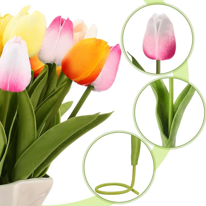Janinka 120pcs Artificial Tulip Flowers Fake PU Tulips Faux Latex Bouquet - Image 6