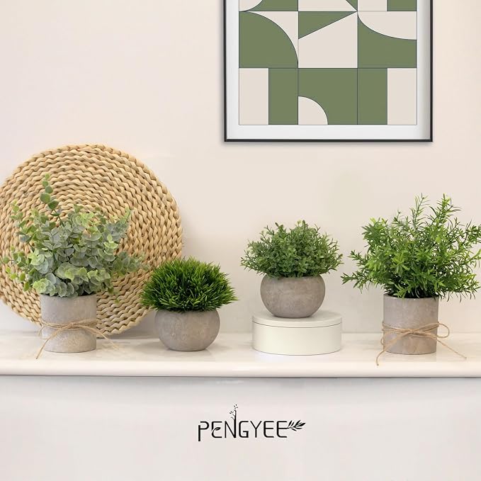 4 Pack Small Potted Eucalyptus Fake Plants - Image 6