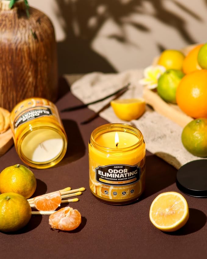 AOOVOO Citrus Lemon 2 Pack Odor Eliminating Candle - 18oz Soy Candle | - Image 6