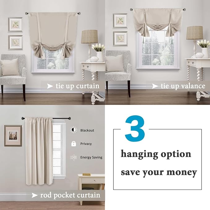 H.VERSAILTEX Blackout Tie Up Curtain Thermal Insulated Window Shade Light - Image 4
