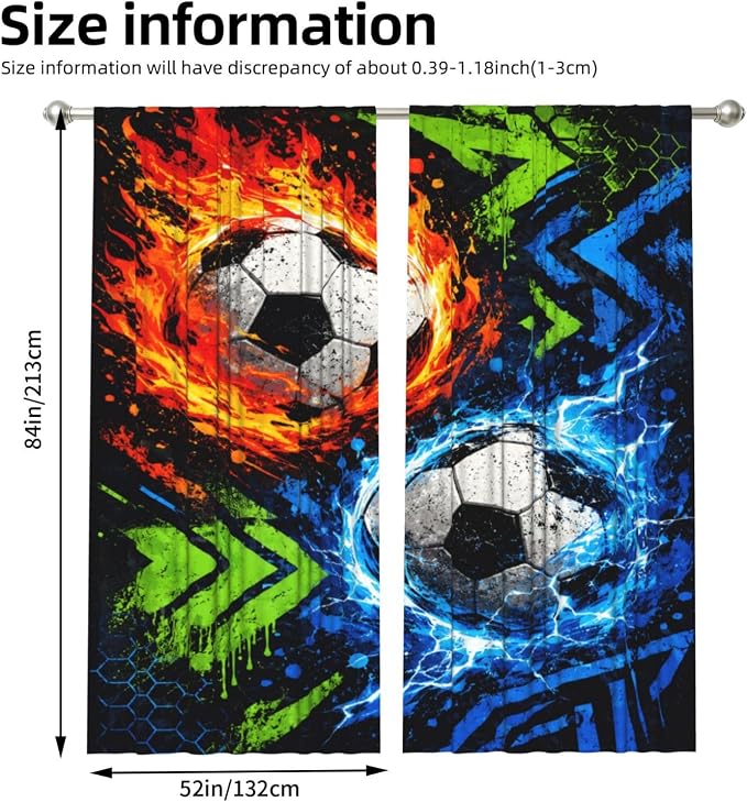 Speed Dynamic Soccer Window Curtains 2 Panels Set, 52 X 84 Inch Polyester Drapes - Image 3