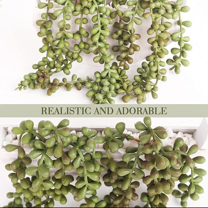 Artificial Succulents Hanging Plants 12.2'' Fake String of Pearls in Pot - Image 3