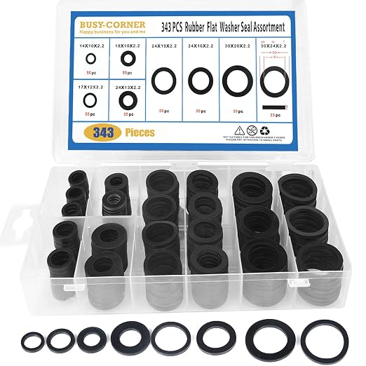 BUSY-CORNER 343 Pieces Rubber Flat Washer Gasket Assortment, Buna-N 70A by BUSY-CORNER