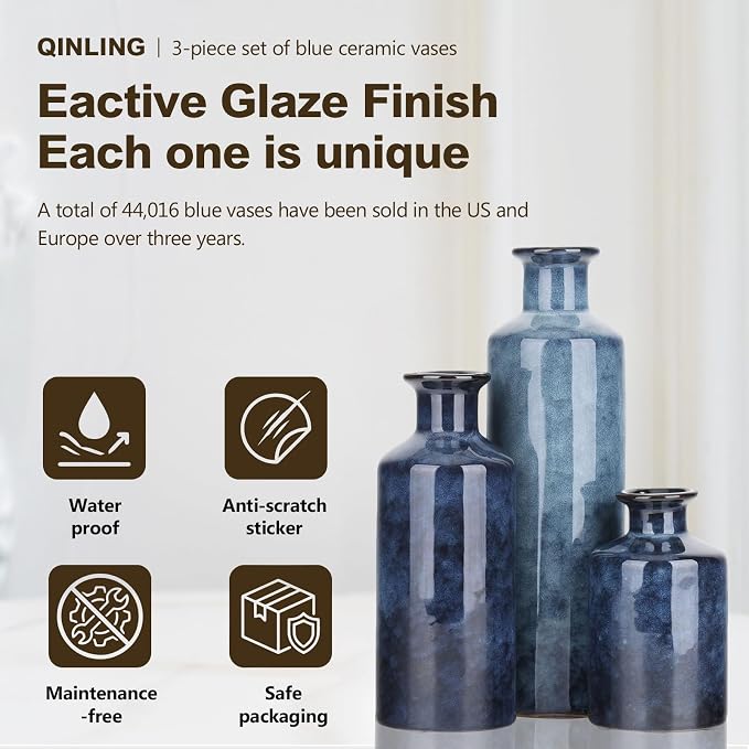 Blue Ceramic Vase Set - Image 3