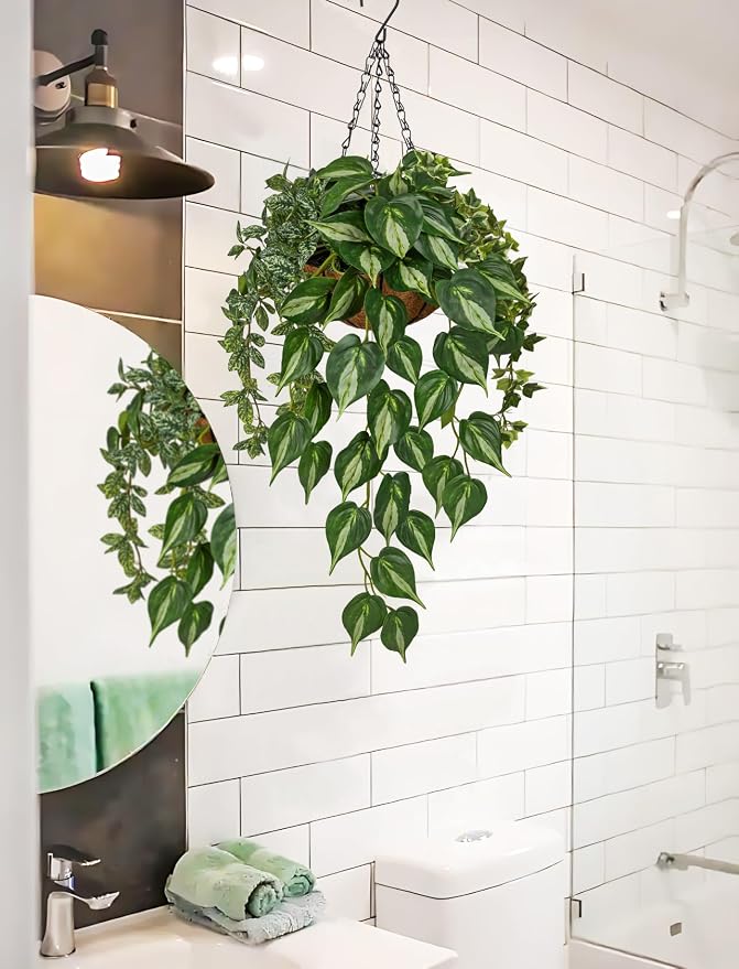 Fake Hanging Plant with Pot, Large Hanging Artificial Plants with Basket & - Image 4