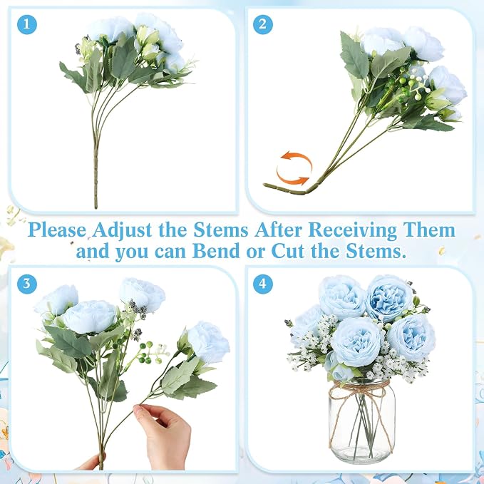 6 Sets Mason Jar Flowers Centerpiece Table Decorations, Artificial Peony Baby's - Image 2