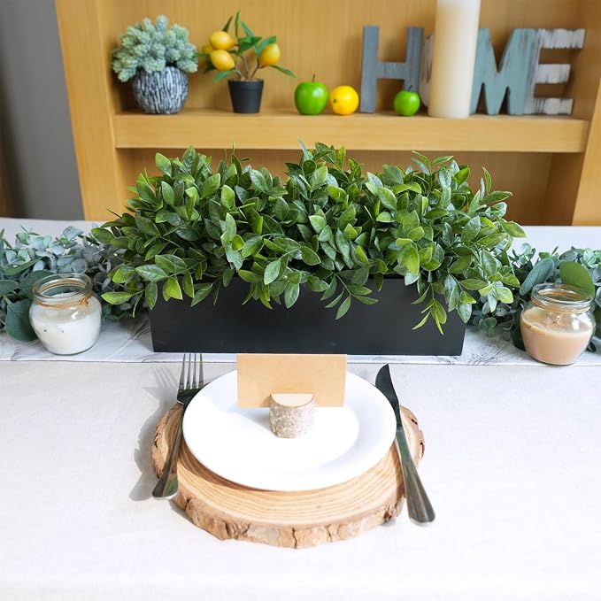 Winlyn 14" Artificial Boxwood Plant Greenery Arrangement Faux Boxwood in Black - Image 8