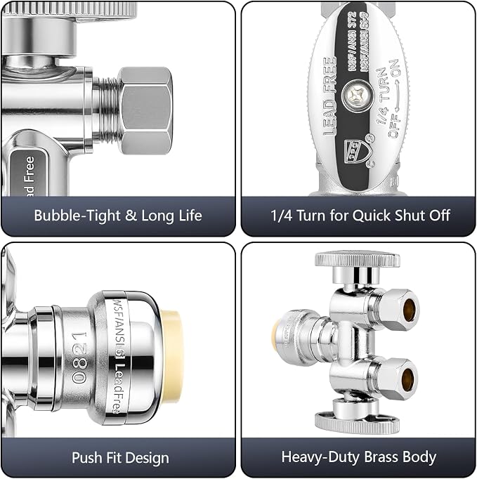 WiseWater 1/2" Push Fit x Dual 3/8" OD Compression Straight Stop Valve | 1/4 - Image 4