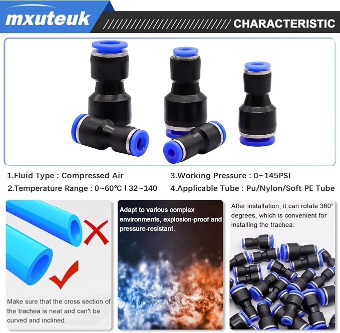 mxuteuk Quick Connect Air Hose Fittings, 5 Size Push to Connect Fittings - Image 4