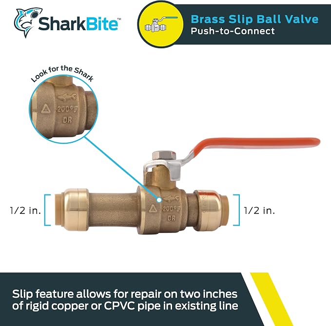 SharkBite 1/2 Inch Slip Ball Valve, Push to Connect Brass Plumbing Fitting - Image 2