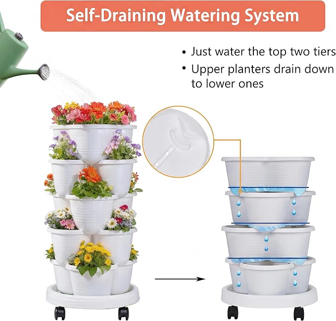 VECELO 5 Tier Vertical Garden Planter, Self Watering Stackable Planters - Image 3