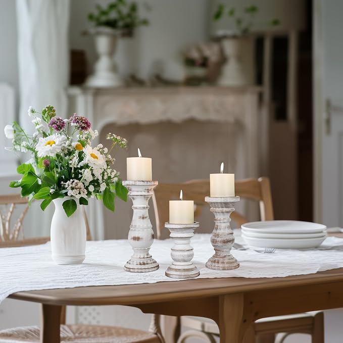 Candle Holder for Pillar Candle Set of 3, Farmhouse Wood Candle Holder - Image 7